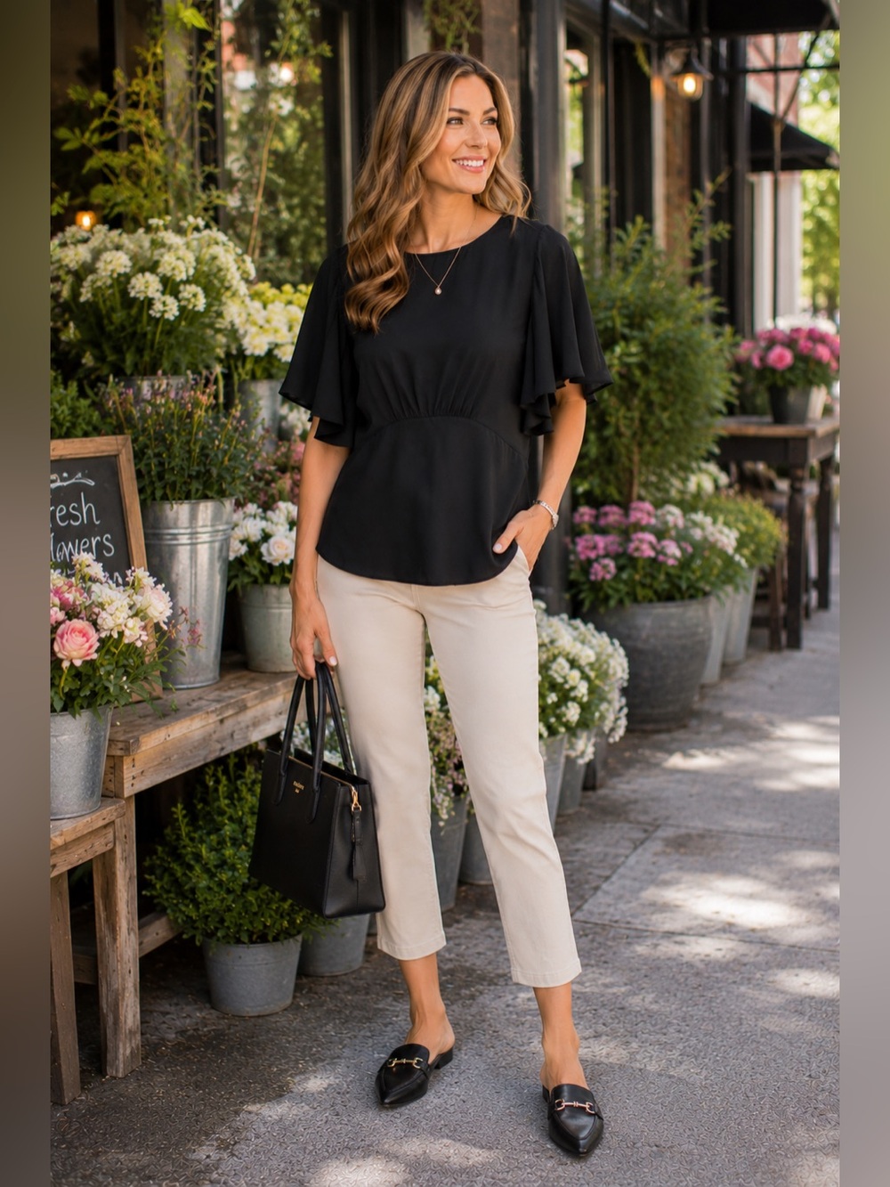 Express NWT Black Flutter Sleeve Peplum Blouse Size M